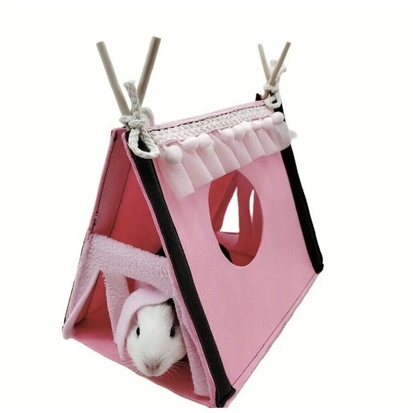 Small Pet Hide Felt Tent Hamster, Guinea Pig, Pink - Picture 1 of 5